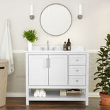 42 Inch Bathroom Vanity with Sink, Storage Cabinet with Soft Close Doors, Open Shelf and 3 Drawers, Carrara Marble Finish Countertop,