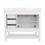 English Elm 42 Inch Bathroom Vanity with Sink, Storage Cabinet with Soft Close Doors, Open Shelf and 3 Drawers, Carrara Marble Finish Countertop, /Gold