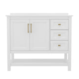 English Elm 42 Inch Bathroom Vanity with Sink, Storage Cabinet with Soft Close Doors, Open Shelf and 3 Drawers, Carrara Marble Finish Countertop, /Gold