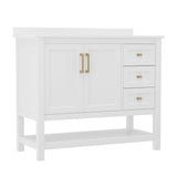 English Elm 42 Inch Bathroom Vanity with Sink, Storage Cabinet with Soft Close Doors, Open Shelf and 3 Drawers, Carrara Marble Finish Countertop, /Gold