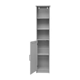 English Elm Freestanding Linen Tower Storage Cabinet with Magnetic Close Door, In-Cabinet Adjustable Shelf, and 3 Upper Open Shelves