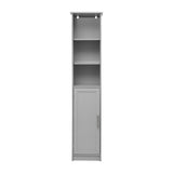 English Elm Freestanding Linen Tower Storage Cabinet with Magnetic Close Door, In-Cabinet Adjustable Shelf, and 3 Upper Open Shelves