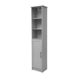 English Elm Freestanding Linen Tower Storage Cabinet with Magnetic Close Door, In-Cabinet Adjustable Shelf, and 3 Upper Open Shelves