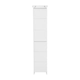 English Elm Freestanding Linen Tower Storage Cabinet with Magnetic Close Door, In-Cabinet Adjustable Shelf, and 3 Upper Open Shelves