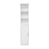 English Elm Freestanding Linen Tower Storage Cabinet with Magnetic Close Door, In-Cabinet Adjustable Shelf, and 3 Upper Open Shelves