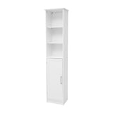 English Elm Freestanding Linen Tower Storage Cabinet with Magnetic Close Door, In-Cabinet Adjustable Shelf, and 3 Upper Open Shelves