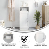 English Elm Bathroom Storage Cabinet Organizer with Magnetic Closure Door, In-Cabinet Adjustable Shelf, and Upper Open Shelf