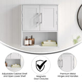 English Elm Wall Mounted Bathroom Medicine Cabinet Storage Organizer with Two Magnetic Closure Doors, Adjustable Shelf, and Lower Open Shelf