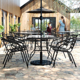 English Elm Commercial Grade 5 Piece Commercial Outdoor Patio Dining Set with 47" Tempered Glass Patio Table with Umbrella Hole and 4 Triple Slat Chairs