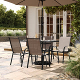 Commercial Grade 5 Piece Commercial Grade Patio Dining Set with Tempered Glass Patio Table with 4 Chairs with Flex Comfort Material Seats and Backs