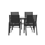 English Elm Commercial Grade 5 Piece Commercial Grade Patio Dining Set with Tempered Glass Patio Table with 4 Chairs with Flex Comfort Material Seats and Backs