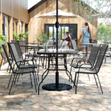 English Elm Commercial Grade 5 Piece Commercial Grade Patio Dining Set with Tempered Glass Patio Table with 4 Chairs with Flex Comfort Material Seats and Backs