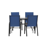 English Elm Commercial Grade 5 Piece Commercial Grade Patio Dining Set with Tempered Glass Patio Table with 4 Chairs with Flex Comfort Material Seats and Backs