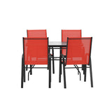 English Elm Commercial Grade 5 Piece Commercial Grade Patio Dining Set with Tempered Glass Patio Table with 4 Chairs with Flex Comfort Material Seats and Backs