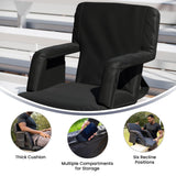 English Elm Commercial Grade Portable Lightweight Reclining Stadium Chair with Armrests, Padded Back & Seat with Dual Storage Pockets and Backpack Straps