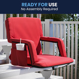 English Elm Commercial Grade Portable Lightweight Reclining Stadium Chair with Armrests, Padded Back & Seat with Dual Storage Pockets and Backpack Straps