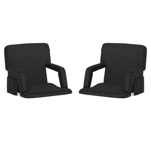 English Elm Commercial Grade - Set of 2 Portable Lightweight Reclining Stadium Chairs with Armrests, Padded Back & Seat - Storage Pockets & Backpack Straps