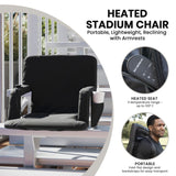 English Elm Commercial Grade Portable Heated Reclining Stadium Chair with Armrests, Padded Back & Heated Seat with Dual Storage Pockets and Backpack Straps