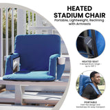 English Elm Commercial Grade Portable Heated Reclining Stadium Chair with Armrests, Padded Back & Heated Seat with Dual Storage Pockets and Backpack Straps