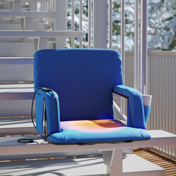 English Elm Commercial Grade Portable Heated Reclining Stadium Chair with Armrests, Padded Back & Heated Seat with Dual Storage Pockets and Backpack Straps
