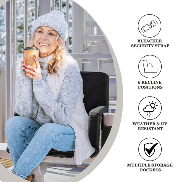 English Elm Commercial Grade Portable Heated Reclining Stadium Chair with Armrests, Heated Padded Back & Heated Seat with Dual Storage Pockets and Backpack Straps