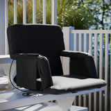 Commercial Grade Portable Heated Reclining Stadium Chair with Armrests, Heated Padded Back & Heated Seat with Dual Storage Pockets and Backpack Straps