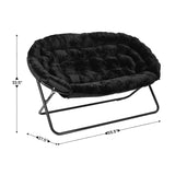 English Elm 56" Portable Folding Double Saucer Chair in Faux Fur with a Steel Frame for Dorm, Living Room, or Bedroom