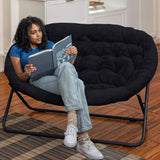 English Elm 56" Portable Folding Double Saucer Chair in Faux Fur with a Steel Frame for Dorm, Living Room, or Bedroom