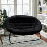 English Elm 56" Portable Folding Double Saucer Chair in Faux Fur with a Steel Frame for Dorm, Living Room, or Bedroom