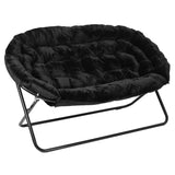 English Elm 56" Portable Folding Double Saucer Chair in Faux Fur with a Steel Frame for Dorm, Living Room, or Bedroom