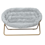 English Elm 56" Portable Folding Double Saucer Chair in Faux Fur with a Soft Gold Steel Frame for Dorm, Living Room, or Bedroom