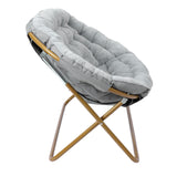 English Elm 56" Portable Folding Double Saucer Chair in Faux Fur with a Soft Gold Steel Frame for Dorm, Living Room, or Bedroom