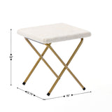 English Elm 56" Portable Folding Double Saucer Chair with 2 Folding Ottomans Ivory Faux Shearling with a Soft Gold Steel Frame for Dorm or Bedroom