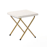 English Elm 56" Portable Folding Double Saucer Chair with 2 Folding Ottomans Ivory Faux Shearling with a Soft Gold Steel Frame for Dorm or Bedroom