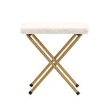 English Elm 56" Portable Folding Double Saucer Chair with 2 Folding Ottomans Ivory Faux Shearling with a Soft Gold Steel Frame for Dorm or Bedroom