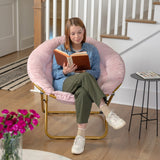 English Elm 38" Oversize Portable Faux Fur Folding Saucer Moon Chair for Dorm and Bedroom,