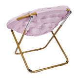 English Elm 38" Oversize Portable Faux Fur Folding Saucer Moon Chair for Dorm and Bedroom, Dusty Faux Fur/Soft Gold Frame