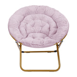 English Elm 38" Oversize Portable Faux Fur Folding Saucer Moon Chair for Dorm and Bedroom, Dusty Faux Fur/Soft Gold Frame