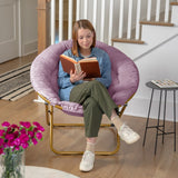 English Elm 38" Oversize Portable Faux Fur Folding Saucer Moon Chair for Dorm and Bedroom, Dusty Faux Fur/Soft Gold Frame