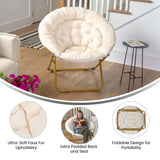 English Elm 38" Oversize Portable Faux Fur Folding Saucer Moon Chair for Dorm and Bedroom,