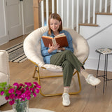 English Elm 38" Oversize Portable Faux Fur Folding Saucer Moon Chair for Dorm and Bedroom,