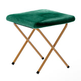 English Elm 38" Oversize Portable Faux Fur Folding Saucer Moon Chair with Folding Ottoman for Dorm and Bedroom, Emerald Faux Fur/Soft Gold Frame