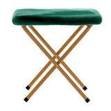 English Elm 38" Oversize Portable Faux Fur Folding Saucer Moon Chair with Folding Ottoman for Dorm and Bedroom, Emerald Faux Fur/Soft Gold Frame