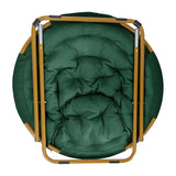 English Elm 38" Oversize Portable Faux Fur Folding Saucer Moon Chair with Folding Ottoman for Dorm and Bedroom, Emerald Faux Fur/Soft Gold Frame