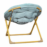 English Elm 23" Kids Cozy Mini Folding Saucer Chair, Faux Fur Moon Chair for Toddlers and Bedroom, Dusty Aqua/Soft Gold