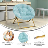 English Elm 23" Kids Cozy Mini Folding Saucer Chair, Faux Fur Moon Chair for Toddlers and Bedroom, Dusty Aqua/Soft Gold