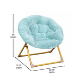 English Elm 23" Kids Cozy Mini Folding Saucer Chair, Faux Fur Moon Chair for Toddlers and Bedroom, Dusty Aqua/Soft Gold