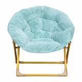 English Elm 23" Kids Cozy Mini Folding Saucer Chair, Faux Fur Moon Chair for Toddlers and Bedroom, Dusty Aqua/Soft Gold