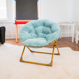 English Elm 23" Kids Cozy Mini Folding Saucer Chair, Faux Fur Moon Chair for Toddlers and Bedroom, Dusty Aqua/Soft Gold