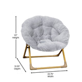 English Elm 23" Kids Cozy Mini Folding Saucer Chair, Faux Fur Moon Chair for Toddlers and Bedroom, /Soft Gold